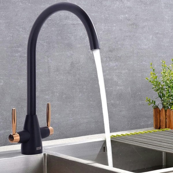 Stylish and Durable Twin Lever Monobloc Tap with Swivel Spout Kitchen Taps Living and Home