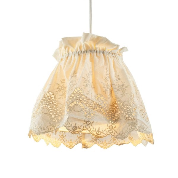 Modern Cream Cotton Fabric Pendant Lamp Shade with Floral Lace Design Image 1