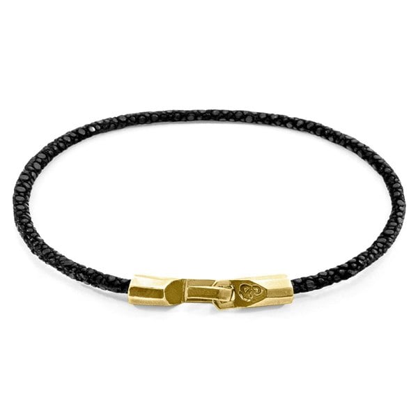 Anchor & Crew Raven Black Talbot 9ct Yellow Gold and Stingray Leather Bracelet