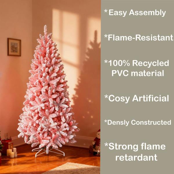 4ft to 8ft Pink Flocked Artificial Christmas Trees with 308 Tips and Snow Effect image 4
