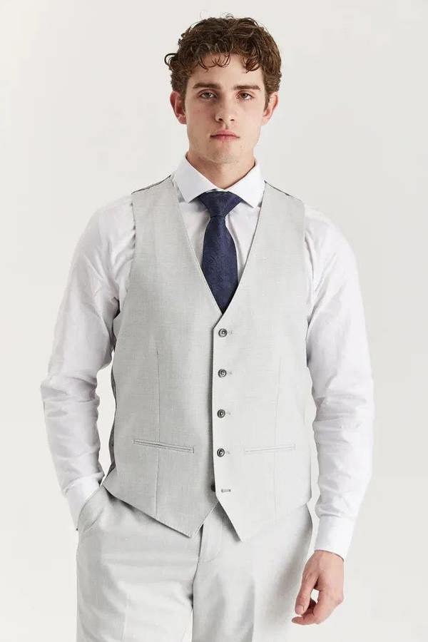 Infinity Leather Men's Silver Lightweight Summer Wedding Party Waistcoat