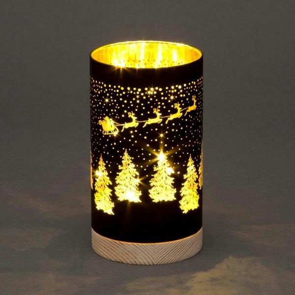23cm Christmas Decorated Vase Table Light Santa Sleigh Scene Black LED image 1