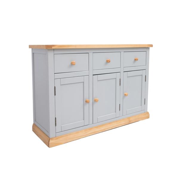Cabinet Bits Bomporto Light Grey 3 Drawer 3 Door Sideboard Wood Knob