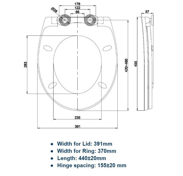 RTS Duroplast Oval Toilet Seat 390 mm wide with Soft-Close Metal Hinge