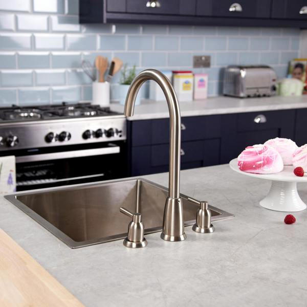 Flode Narvik | Dual Lever 3 Hole Kitchen Tap | Pewter Finish