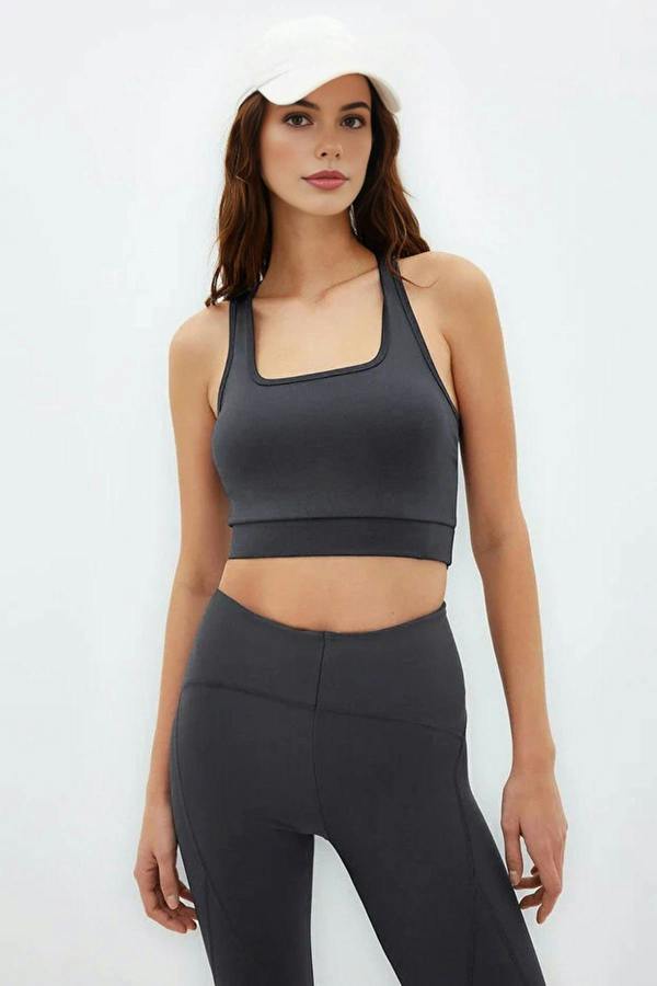 WOVCOR Padded, Thick-Strapped Knitted Sports Bra with Back Detail