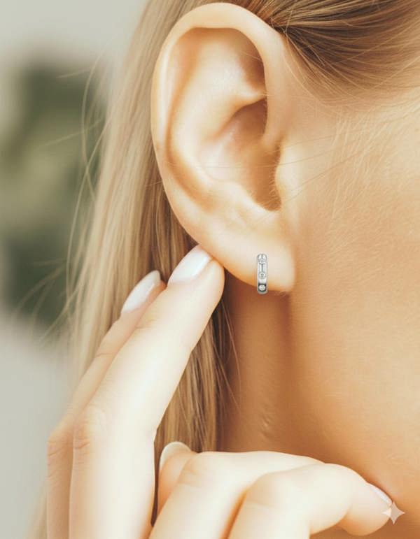 BLOOMTINE Mini Halo Wings™ Sterling Silver Moissanite Huggies | Ethereal Rhodium Hoop Earrings