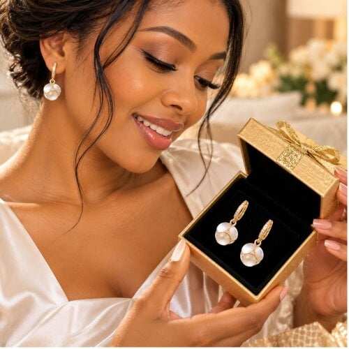 smartbies Luxury Gold Drop Earrings for Women with Gift Box – Elegant White Floral Crystal Earrings, Jewellery Gift for Her