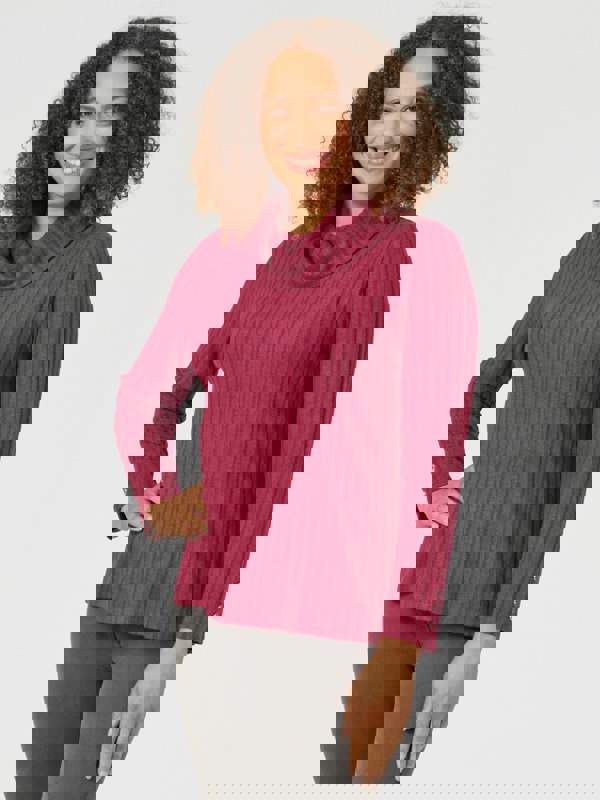 PennyPlain Cuff Detail Cowl Neck Top - Berry