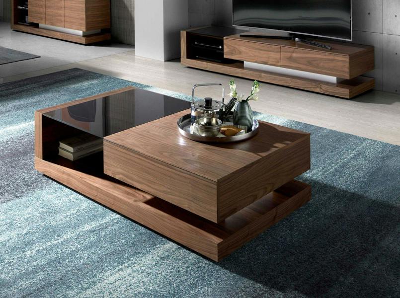 Angel Cerdá Rectangular coffee table Rectangular coffee table Black and walnut glass 2061