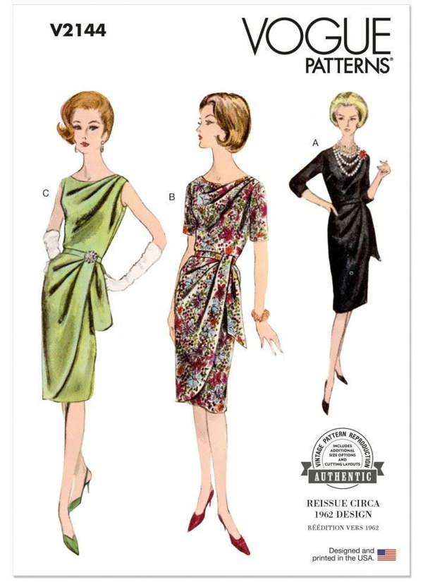 Vogue Sewing Pattern 2144, Dresses, Belts, Vintage Style for Women, B5 (8-10-12-14-16) - Intermediate