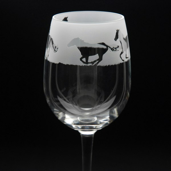 Glyptic Glass Art Galloping Horse Crystal Wine Glass - Hand Etched/Engraved Gift