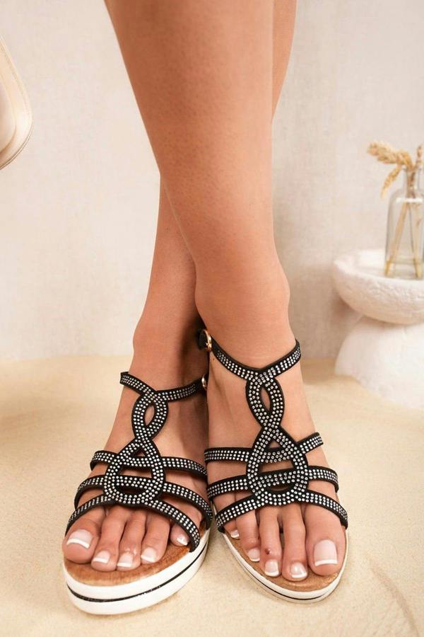 Dania Crystal Embellished Platform Sandals - Black