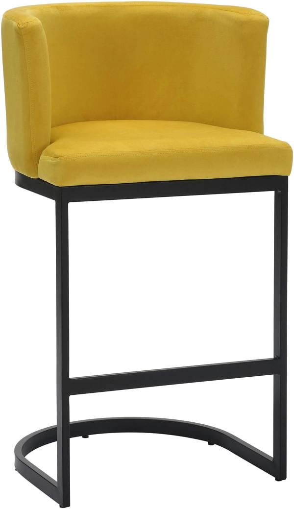 Lamboro Velino Velvet Kitchen Bar Stools, Matt Black Cantilever Frame, Seat With Backrest, Breakfast & Home Bar Stool - Mustard Yellow
