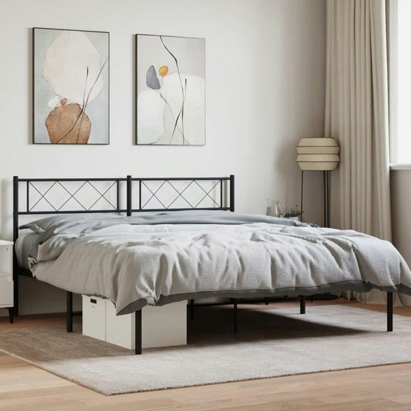 Berkfield Metal Bed Frame with Headboard Black 160x200 cm