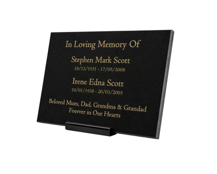 Memorials Direct Granite Memorial Plaque for Two Names, Free Personalised Gold Engraving, Polished Granite