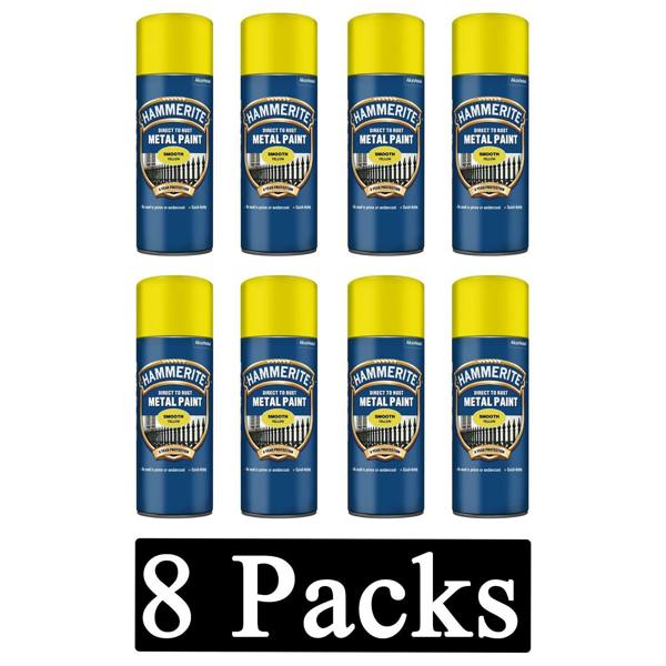 Hammerite 8X Hammerite Smooth Yellow Spray Paint 400ml