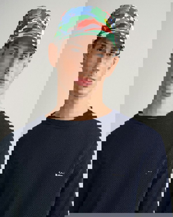 GANT Mens Cotton Pique Crew Neck Jumper - 433 Evening Blue