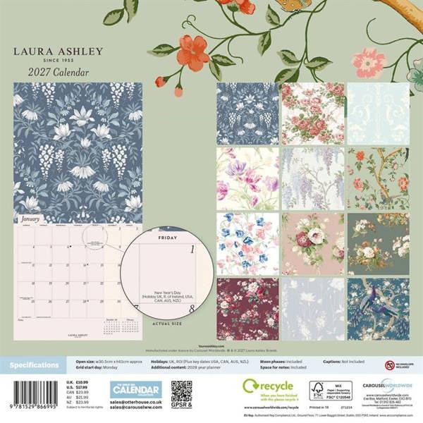 Fashion Laura Ashley Calendar 2027, Wall Calendars, Month To View, Art, Gift