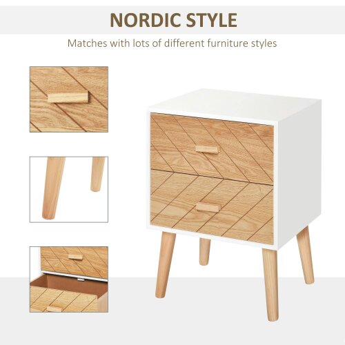 Wyld Haus Sutare Wood Natural Finish 2 Drawer Bedside Table with Chevron Design