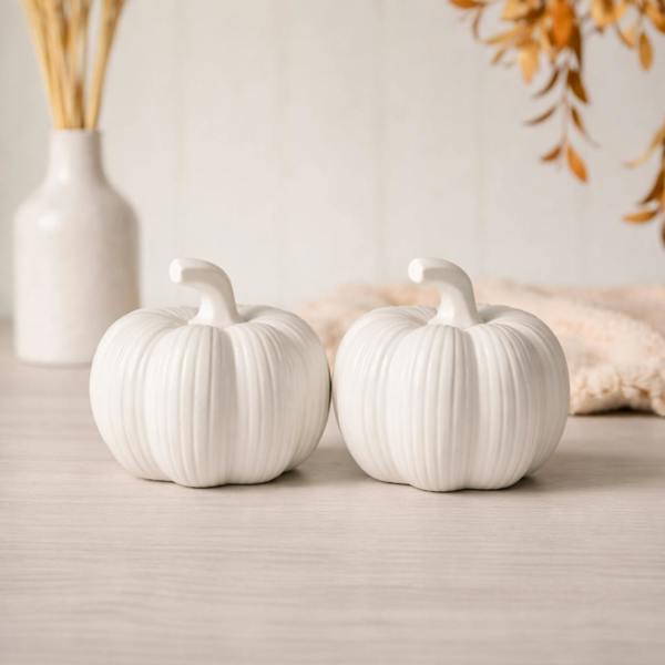 Country Living Set of 2 White Tall Pumpkin Ornament