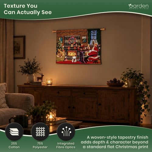 Light Up Santa Christmas Wall Tapestry – LED & Fibre Optic Wall Hanging, 75 x 55cm