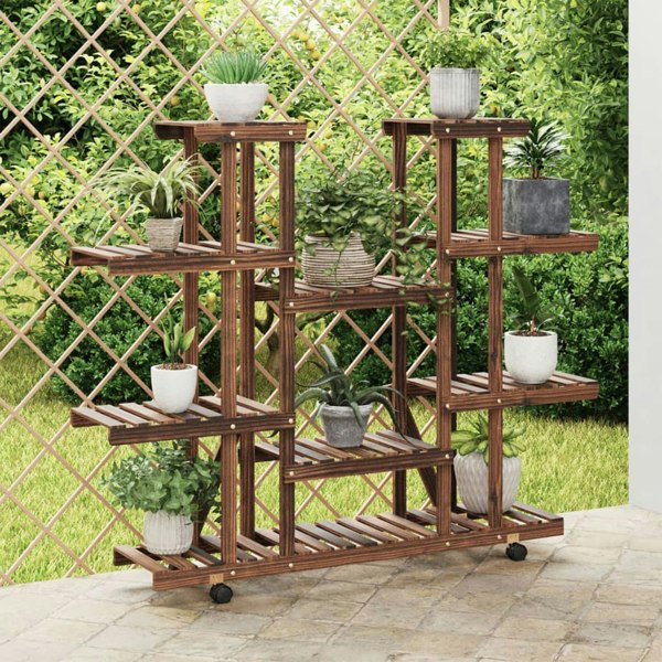 Berkfield Flower Stand with Wheels 110x25x115 cm Solid Wood Fir