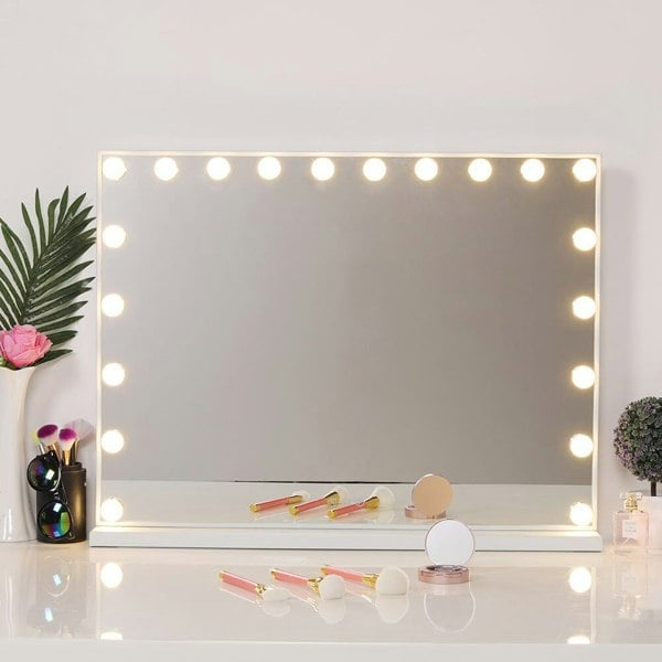 Hollywood Style Lighted Rectangular Makeup Mirror with Base LED Make Up Mirrors Living and Home