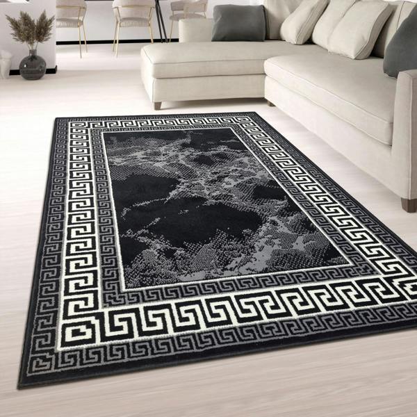 Viva Rugs Marble Rug Black Large Small XL Soft Modern Bordered Living Room Bedroom Carpet Rug