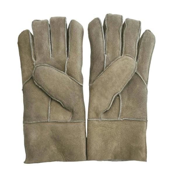 Unisex Suede Leather Shearling Wool Lined Thermal Gloves - Stone - Infinity Leather - 20