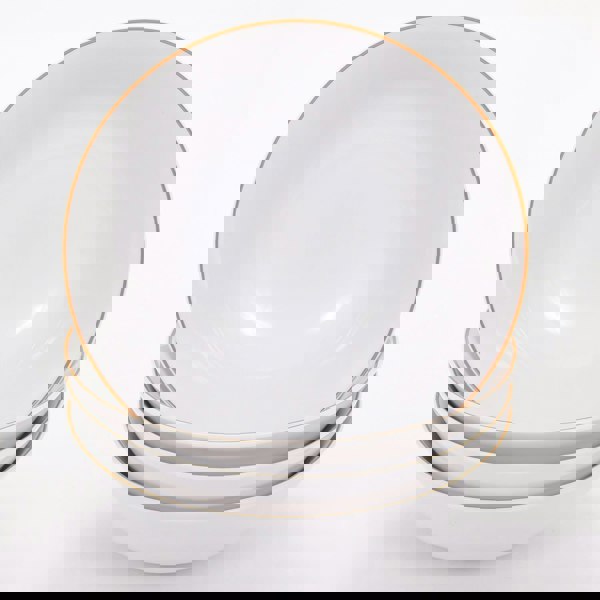 Set of 4 White Ceramic Dinner Bowls with Elegant Orange Rim - Durable & Stylish Image 3
