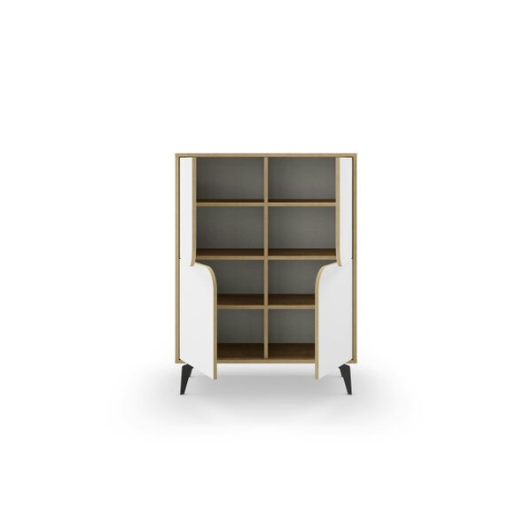 Decortie Modern Spark Cabinet 4-Doors Storage Engineered Wood Display Unit with Black Metal Legs 90(W)cm Oak