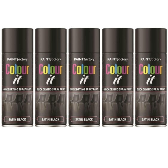 Paint Factory 5X  Black Satin Spray Paint 400ml