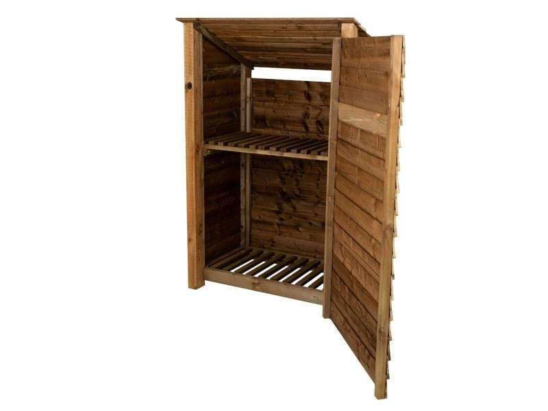 Arbor Garden Solutions Wooden Log Store (Roof Sloping Back) with Door and Shelf W-119cm, H-126cm or 180cm, D-88cm - Brown Finish