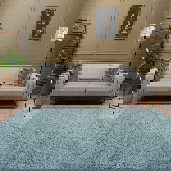 Shaggy duck egg blue rug high quality, thick pile 30 mm, easy to clean.