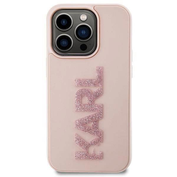 Karl Lagerfeld 3D Rubber Glitter Logo Case for iphone 15 Pro 6.1" Pink - KLHCP15L3DMBKCP