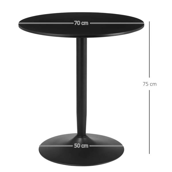 Black round dining table dimensions: 70 cm tabletop, 75 cm height, 50 cm base