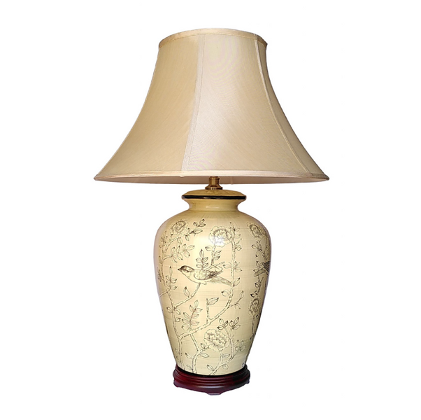 Downton Interiors Cream Bird Oriental Chinese Ceramic Porcelain Table Lamp