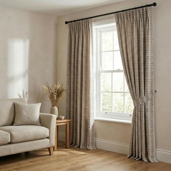 Lili made-to-measure curtains in Bear, styled in a living room