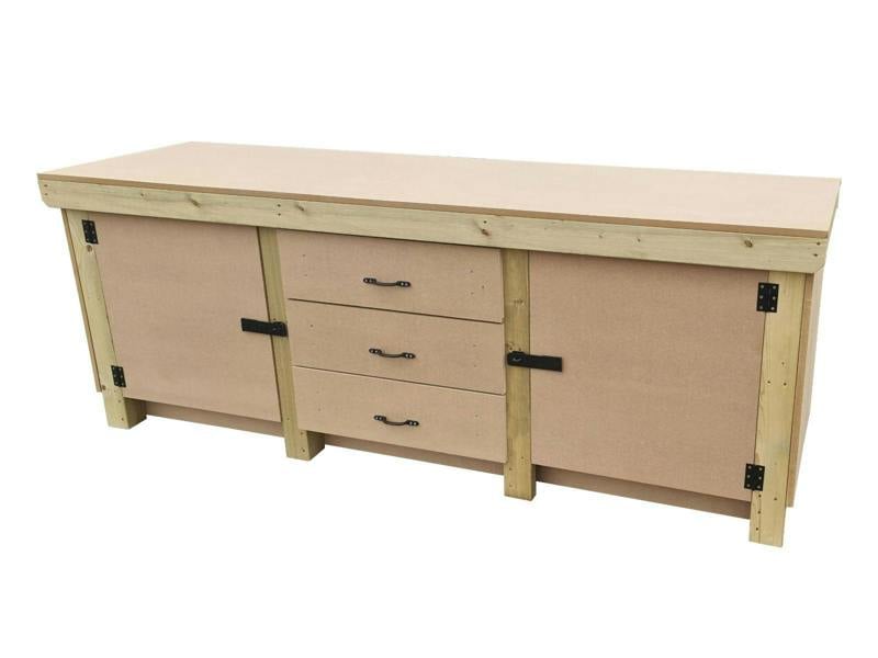 Arbor Garden Solutions Wooden work bench with drawers and double lockable cupboard (V.8)