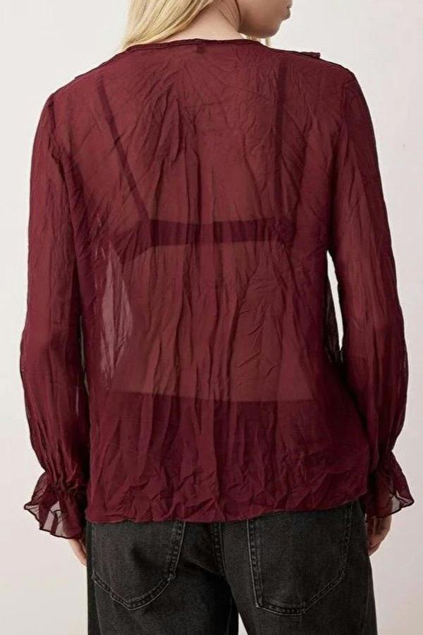 WOVCOR Wrinkled-Look Chiffon Transparent Shirt