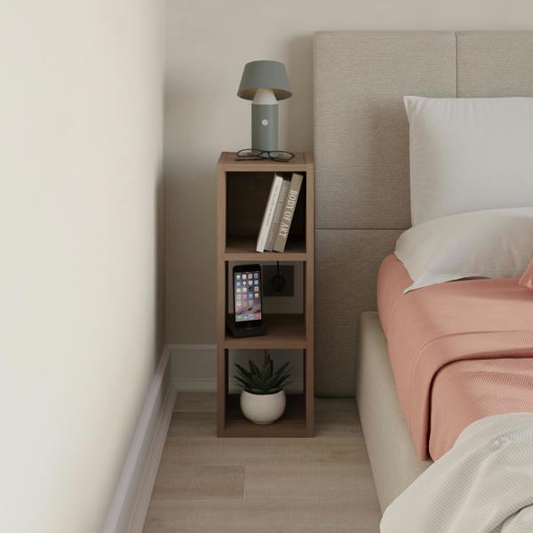 Decortie Modern Combayn 3 Cube Small Low Standing Book Shelf Contemporary Stackable Cube Storage Unit for Small Space