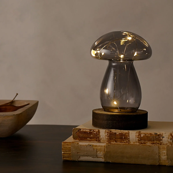 Hestia Grey Glass Mushroom with LED Lights - Medium