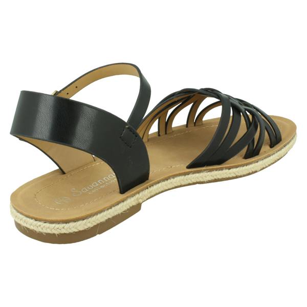 Savannah Ladies Savannah Flat Ankle Strap Sandal with Weaved Upper F00442