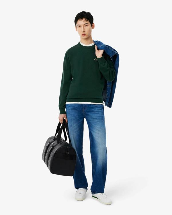 Lacoste Mens Organic Cotton Crew Neck Sweater - Sinople YZP | CHO | Designer Mens Crew Neck Sweatshirts