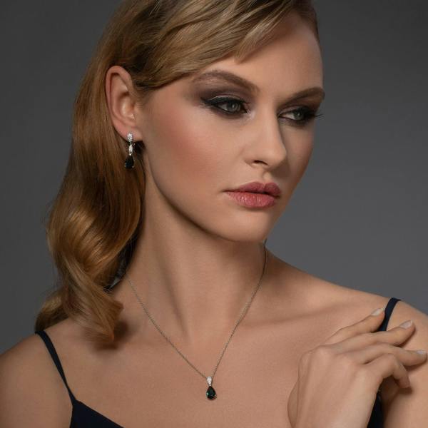 Sterling Silver Dark Blue Teardrop Pendant Necklace for Women - namana.london