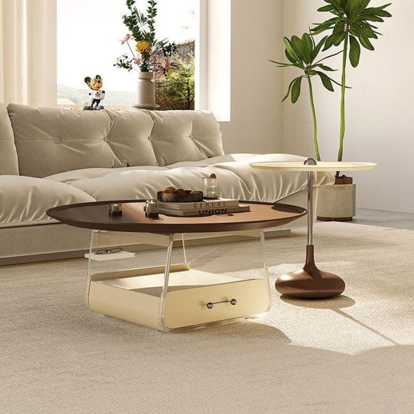 Meral Stylish Coffee Table Set, Stainless Steel-Weilai Concept-Wood Top-Weilai Concept