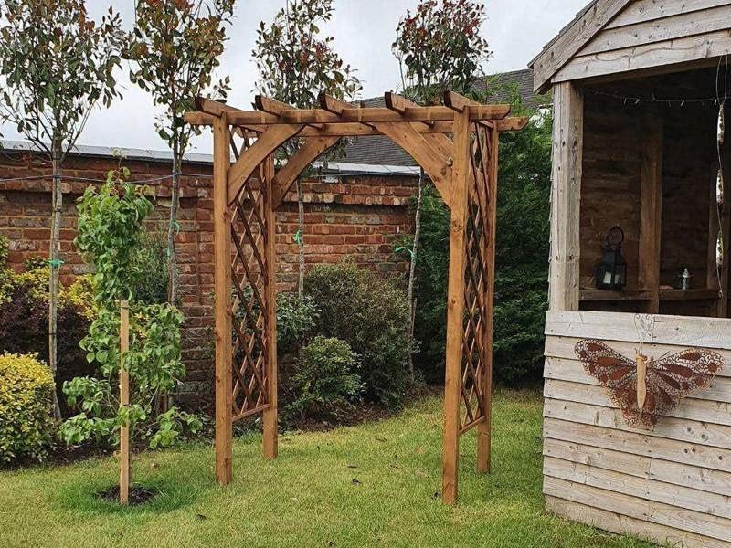Dunster House Wooden Corner Pergola Arch with Trellis Lattice 1.8m x 1.4m Jasmine