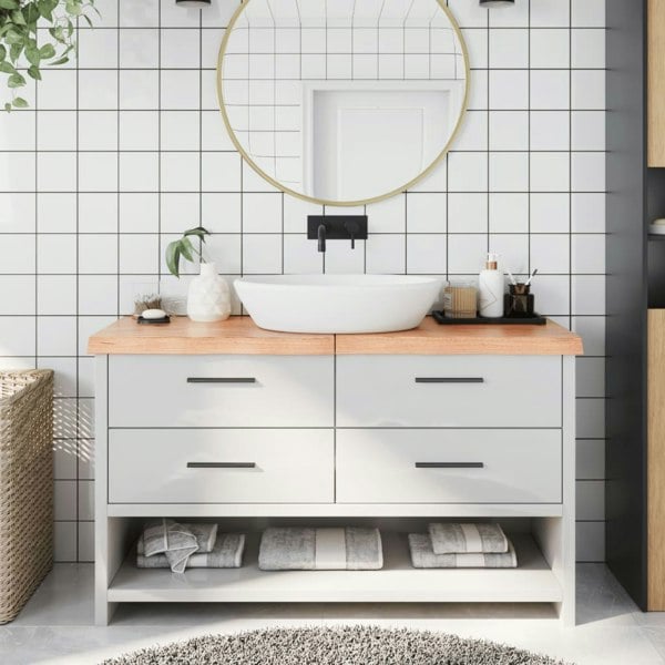 Berkfield Bathroom Countertop Light Brown 140x50x6 cm Treated Solid Wood