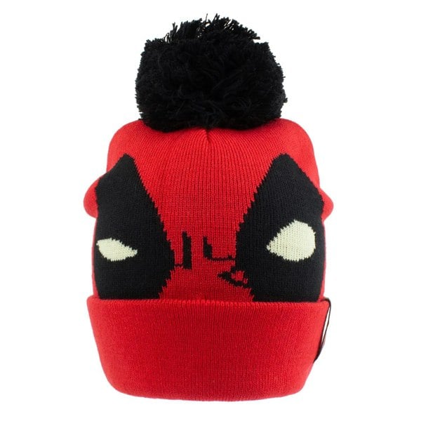 Deadpool Face Pom Pom Beanie - Red/Black